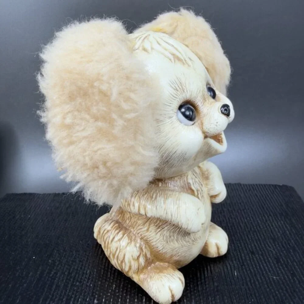 1970 Kitschy Bank Plastic Dog Animal Fuzzy Ears Creative Vintage Decor Whimsical